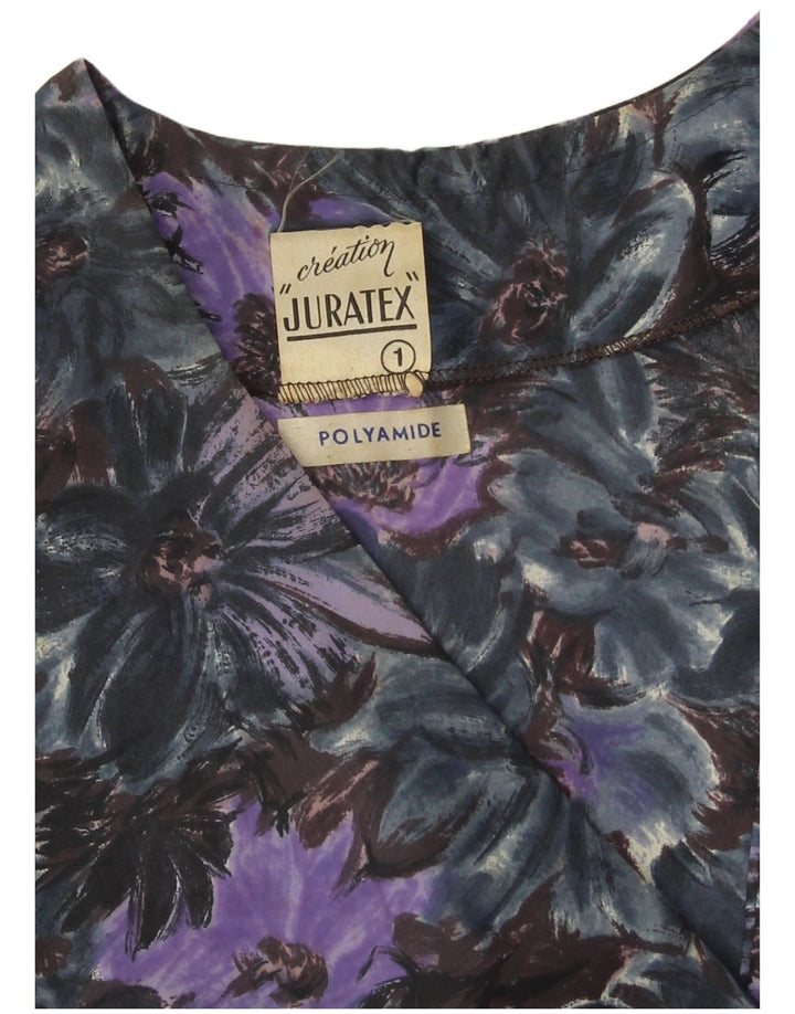 Vintage γυναικείο πανωφόρι UK 14 Medium Purple Floral Polyamide