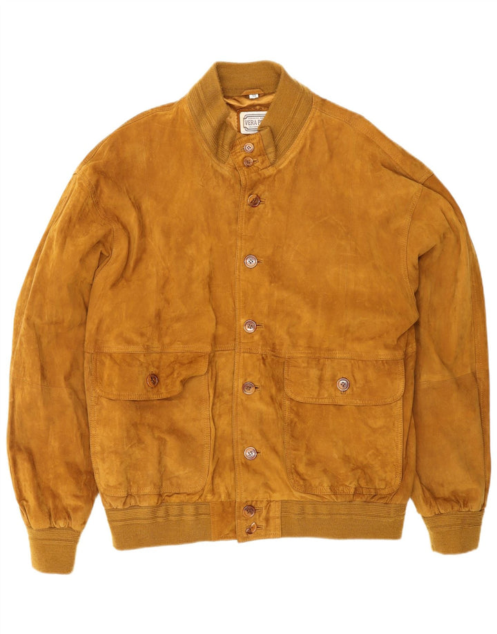 VINTAGE Ανδρικό Suede Bomber Jacket IT 50 Large Brown Δερμάτινο