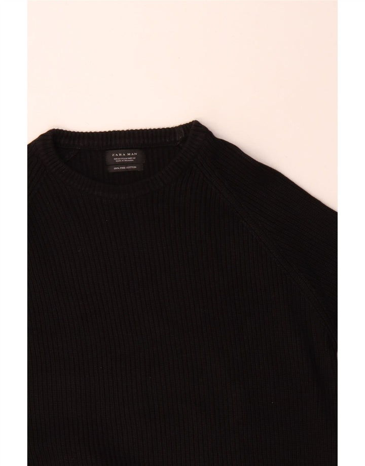Ανδρικό πουλόβερ Zara Boat Neck Jumper Μεσαίο μαύρο βαμβακερό