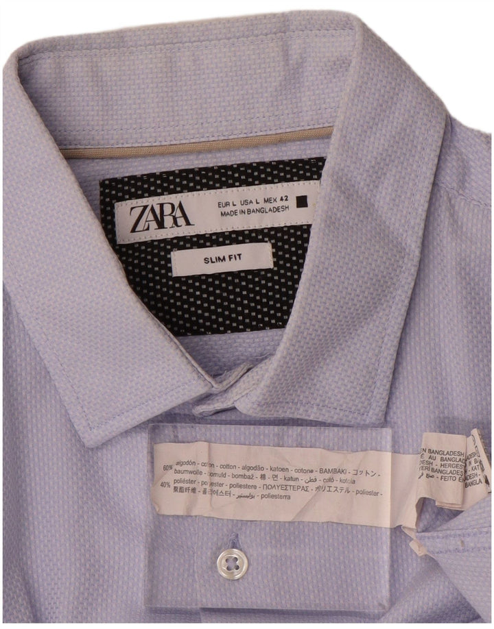 Ανδρικό πουκάμισο Zara Slim Fit μεγάλο μπλε βαμβακερό