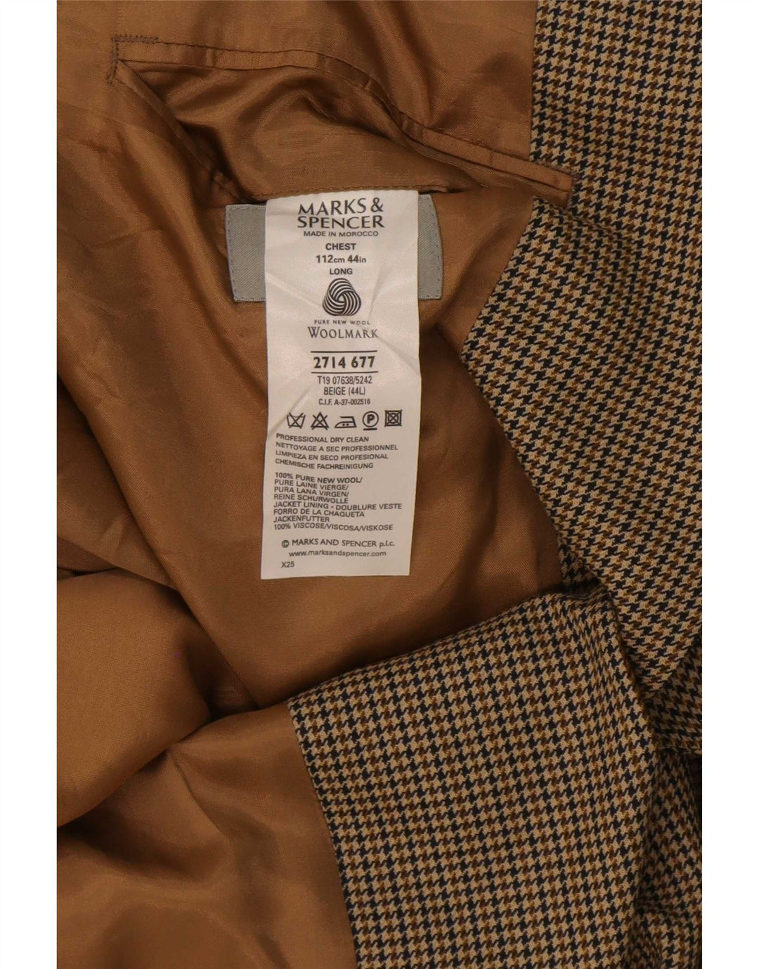 Marks & Spencer Ανδρικό μακρύ σακάκι 2 κουμπιών UK 44 XL Beige Houndstooth