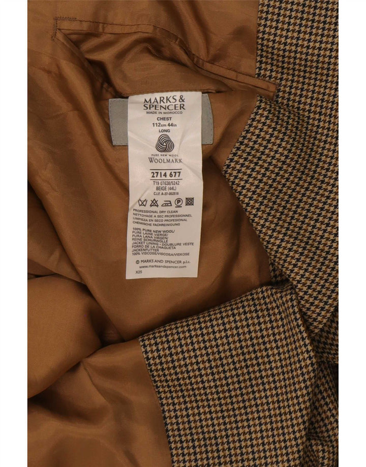 Marks & Spencer Ανδρικό μακρύ σακάκι 2 κουμπιών UK 44 XL Beige Houndstooth