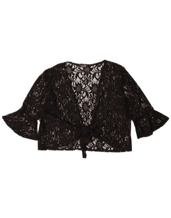 Nouvelle γυναικεία μπροστινή γραβάτα See Through Top UK 20/22 2XL Black Floral