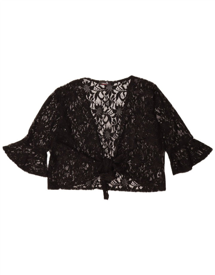 Nouvelle γυναικεία μπροστινή γραβάτα See Through Top UK 20/22 2XL Black Floral