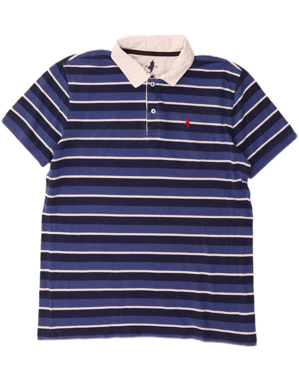 MARLBORO CLASSICS Mens Polo Shirt 2XL Blue Striped Cotton