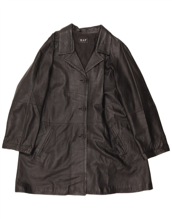Vintage Γυναικείο Oversized Δερμάτινο Παλτό IT 46 Large Μαύρο Δερμάτινο