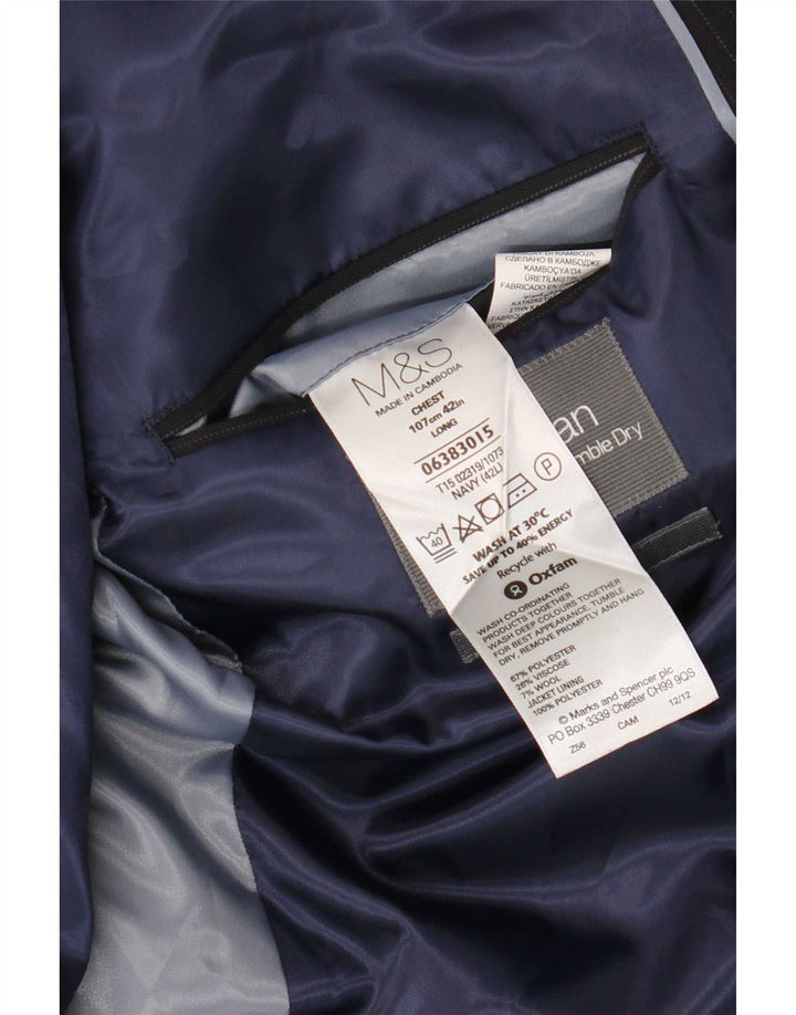 Marks & Spencer Ανδρικό μπλέιζερ με 2 κουμπιά μπουφάν UK 42 Large Navy Blue ριγέ