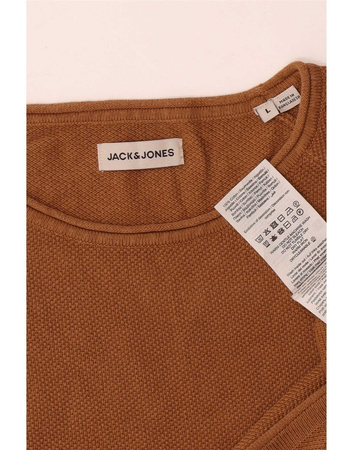 Jack & Jones Ανδρικό πουλόβερ με λαιμόκοψη, μεγάλο καφέ βαμβακερό