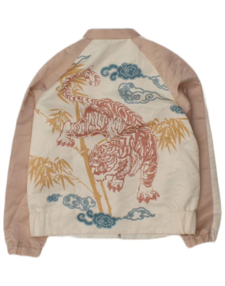 Zara Γυναικείο Bomber Jacket UK 10 Small White Floral Polyester