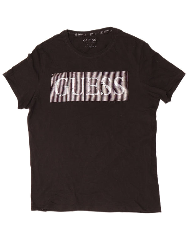 Γραφικό T-shirt Guess Mens Slim Fit Top μεγάλο μαύρο βαμβακερό
