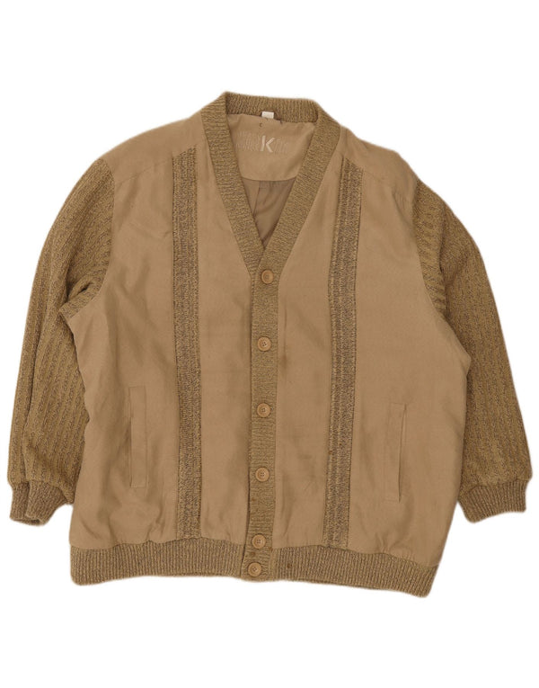Roger Kent Mens Knit Bomber Jacket UK 50 5XL Khaki ριγέ πολυακρυλικό