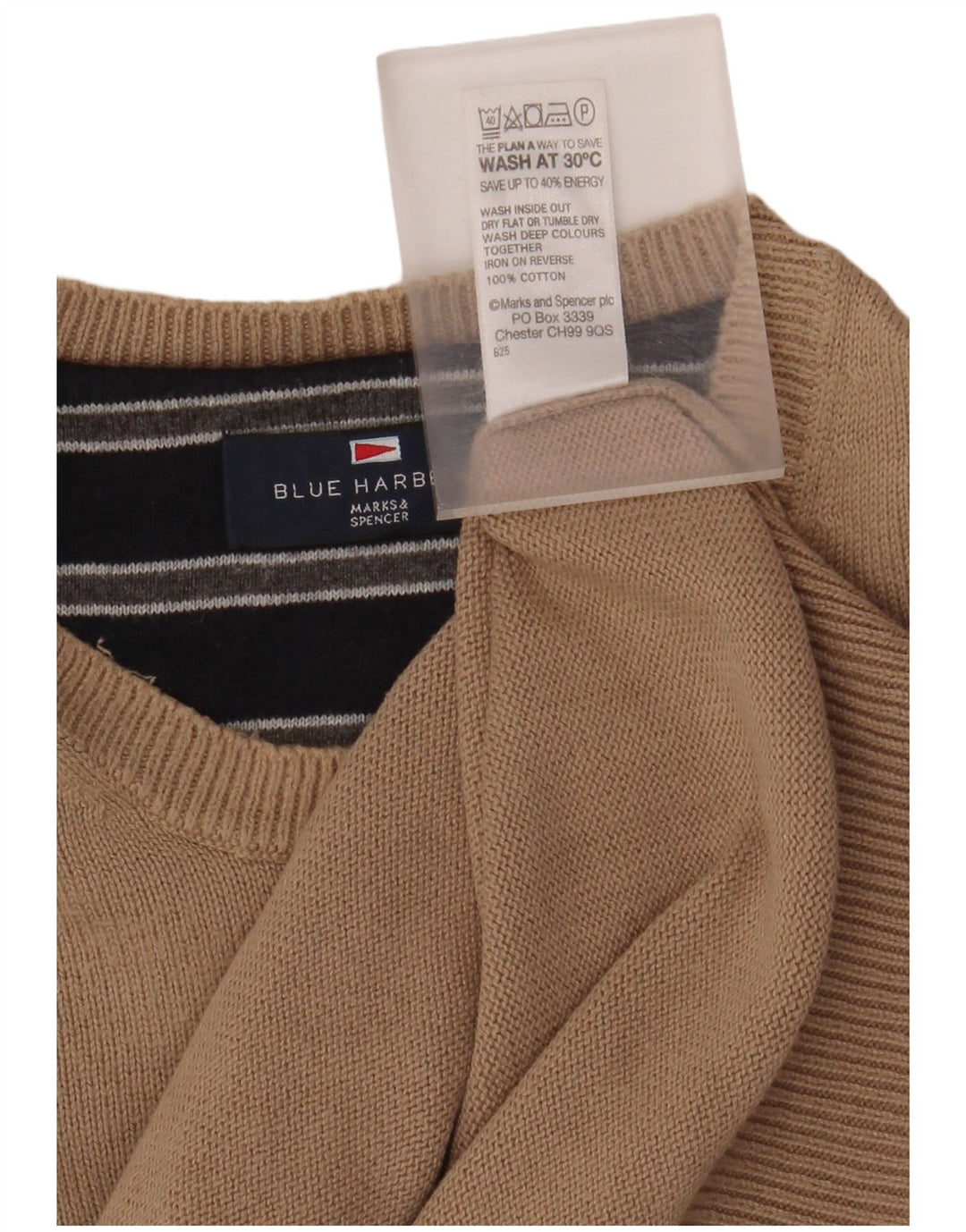 Ανδρικό πουλόβερ MARKS & SPENCER Blue Harbor Crew Neck Jumper XL Μπεζ βαμβακερό