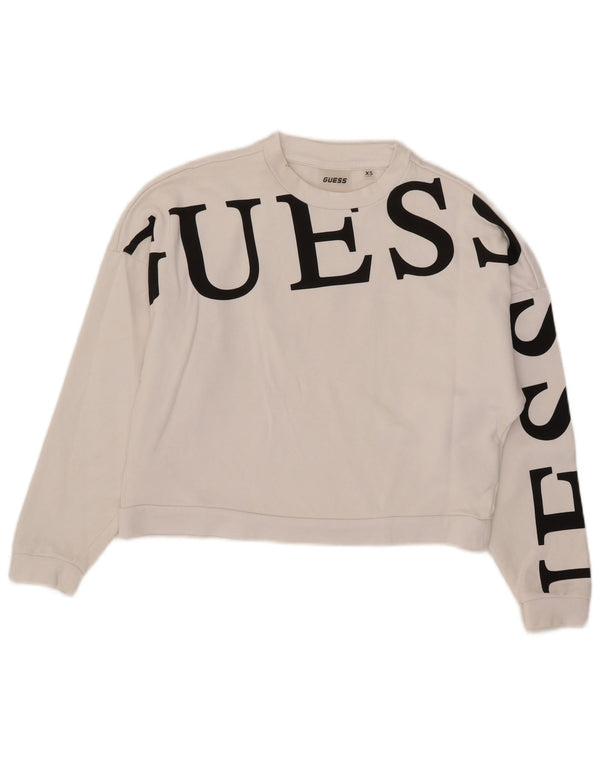 Γυναικείο γραφικό φούτερ Guess Oversized Crop Jumper UK 6 XS Λευκό βαμβακερό