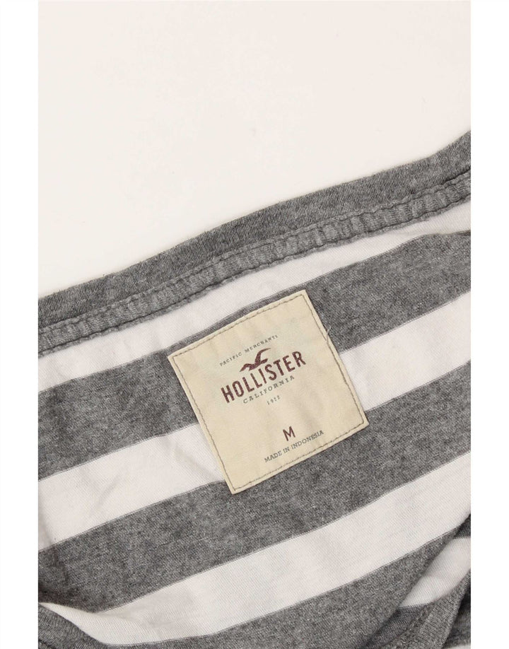 Γυναικείο μπλουζάκι Hollister μακρυμάνικο UK 12 μεσαίο γκρι ριγέ
