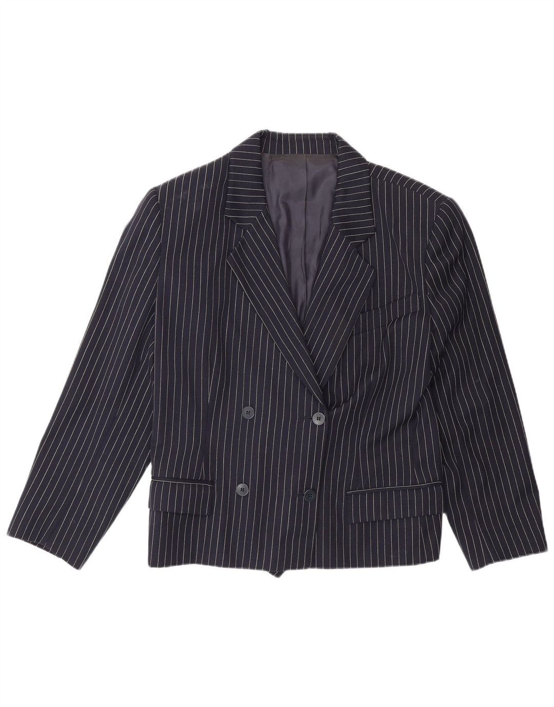 Vintage γυναικείο διπλό μπουφάν Blazer IT 48 XL Navy Blue Pinstripe