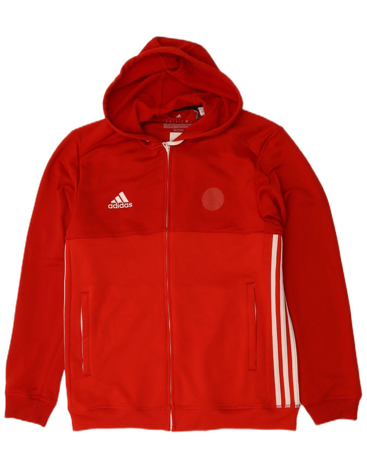 Ανδρικό πουλόβερ Adidas Climalite με φερμουάρ με κουκούλα, μεσαίο κόκκινο πολυεστέρα