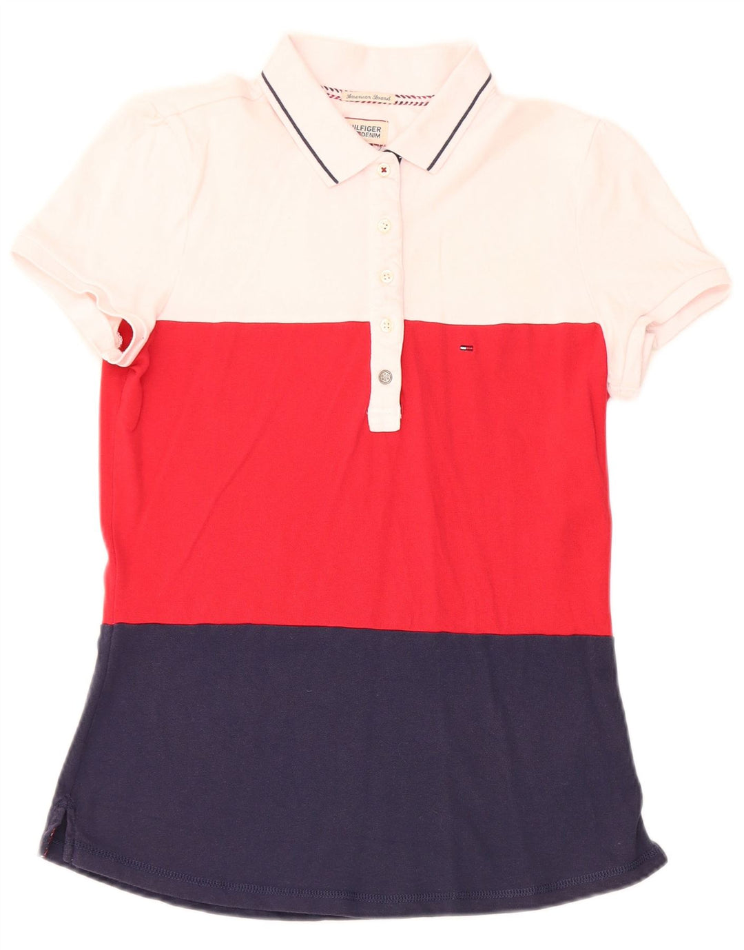 Γυναικείο μπλουζάκι πόλο Tommy Hilfiger UK 12 μεσαίο πολύχρωμο μπλοκ χρώματος