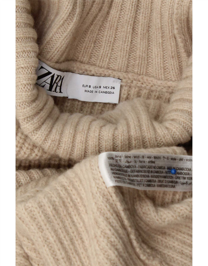 Zara γυναικείο πουλόβερ με λαιμόκοψη χελώνας UK 10 Small Beige Wool