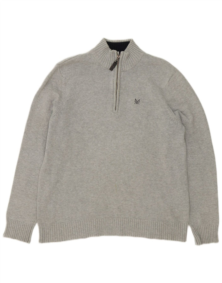 Ανδρικό πουλόβερ με φερμουάρ Crew Clothing, μεσαίο βαμβακερό γκρι