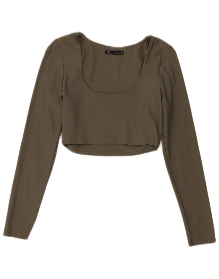 Zara Γυναικείο Crop Μακρυμάνικο UK 14 Large Khaki Polyamide