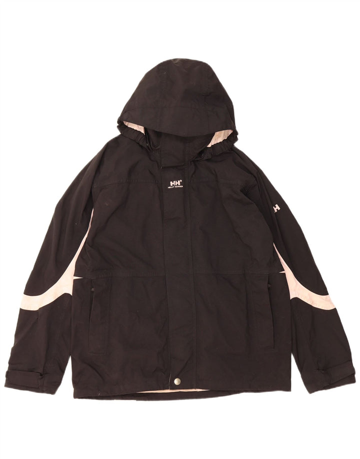 Helly Hansen Girls Hooded Windbreaker Jacket 15-16 Years Black Colourblock