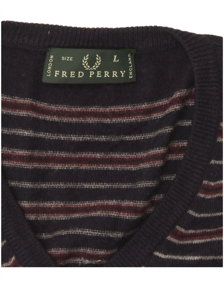 Fred Perry Ανδρικό πουλόβερ με λαιμόκοψη με V λαιμόκοψη Μεγάλο μπλε ριγέ