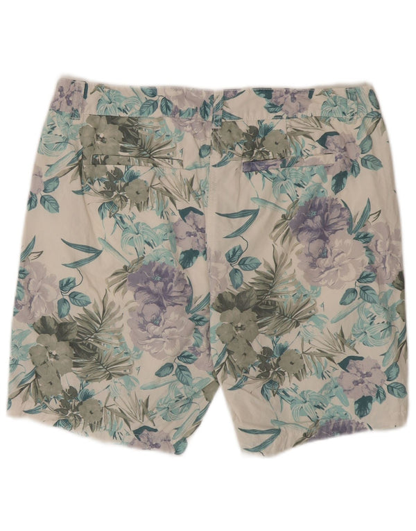 Benetton Γυναικείο σορτς Chino UK 12 Medium W34 Λευκό φλοράλ βαμβακερό