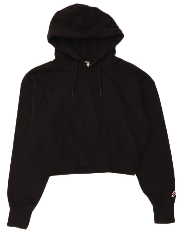 Superdry Γυναικείο Γραφικό Crop Hoodie Jumper UK 12 μεσαίο μαύρο βαμβακερό
