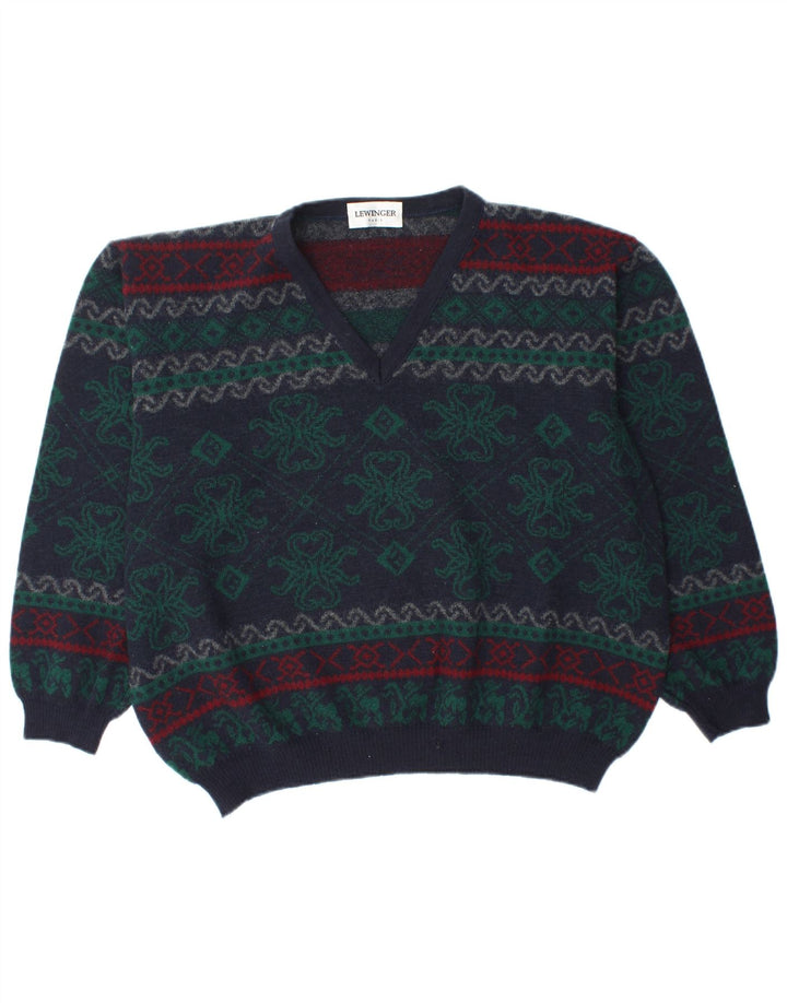 LEWINGER Γυναικείο πουλόβερ με λαιμόκοψη σε V UK 20 2XL Navy Blue Fair Isle