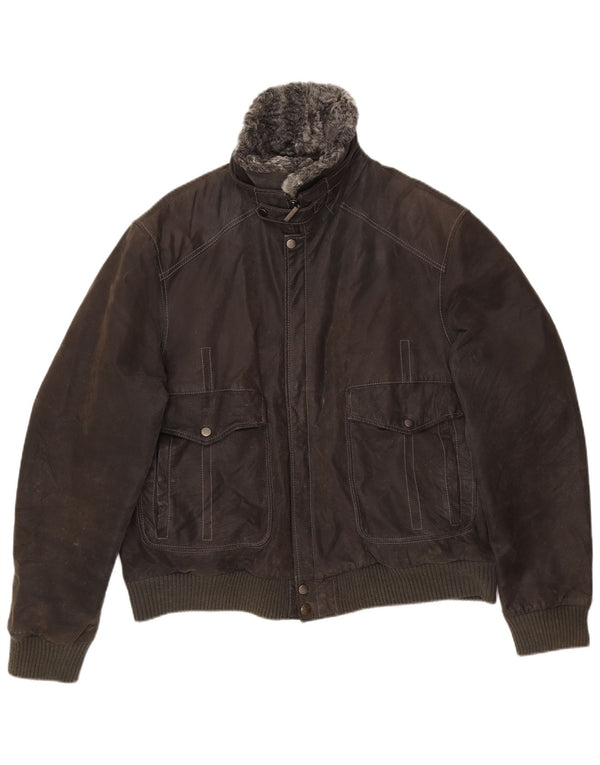 VINTAGE Ανδρικό Suede Bomber Jacket UK 42 XL Γκρι Δερμάτινο