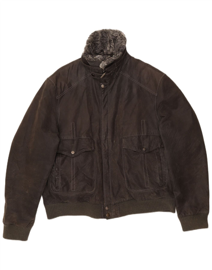 VINTAGE Ανδρικό Suede Bomber Jacket UK 42 XL Γκρι Δερμάτινο