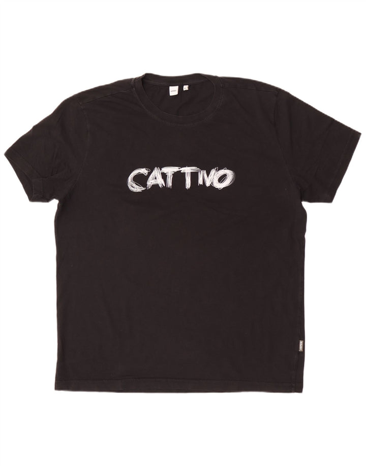 Aspesi Ανδρικό γραφικό T-Shirt Top XL Μαύρο βαμβακερό