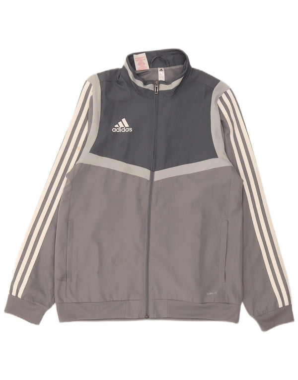 Adidas Boys Climalite Trackssuit Top Jacket 13-14 Years Grey Colourblock