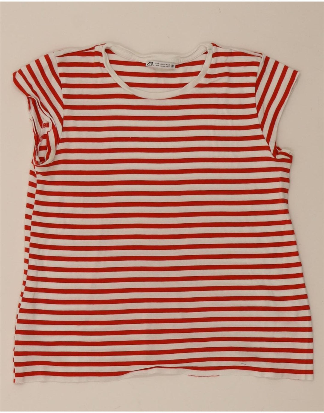 ZARA Womens T-Shirt Top UK 12 Medium Red Striped Vintage Zara and Second-Hand Zara from Messina Hembry 