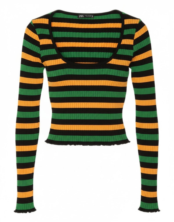 Zara Γυναικείο Crop Top UK 12 Medium πολύχρωμο ριγέ