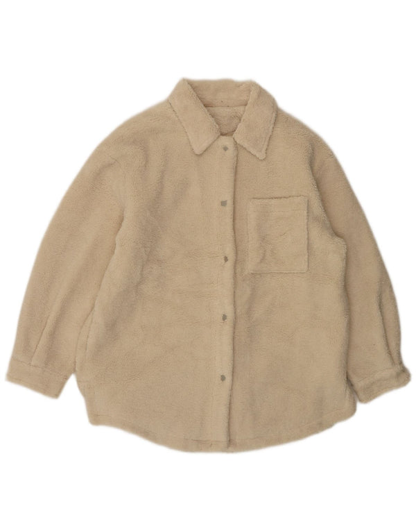 Topshop Womens Oversized Fleece Jacket UK 10 Small Beige Polyester