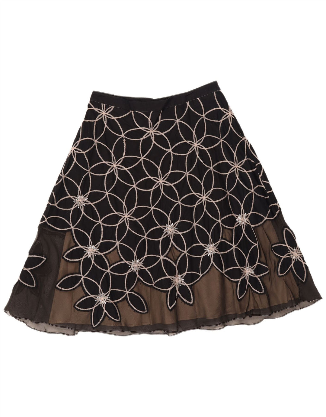 Γυναικεία φούστα MONSOON σε γραμμή Α UK 12 Medium W30 Μαύρη φλοράλ βαμβακερή