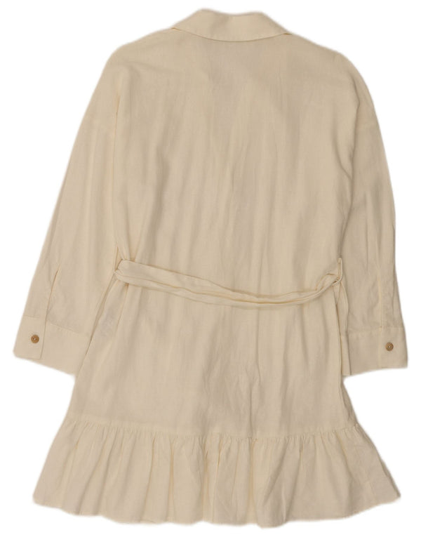Zara Womens Long Sleeve Shirt Dress UK 6 XS White Linen