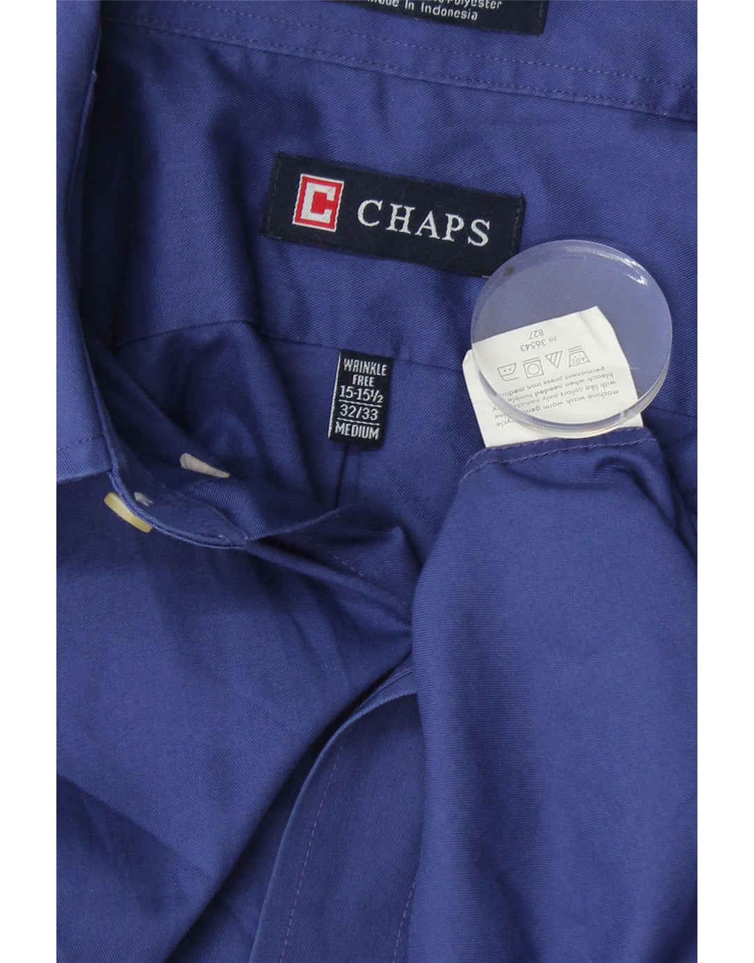 CHAPS Mens Wrinkle Free Shirt Size 15 1/2 Medium Blue Cotton Vintage Chaps and Second-Hand Chaps from Messina Hembry 