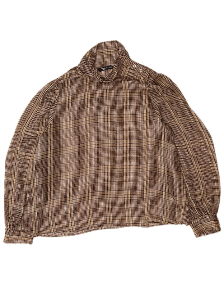 Μπλούζα με μακρυμάνικο πουλόβερ Zara UK 16 Large Brown Check