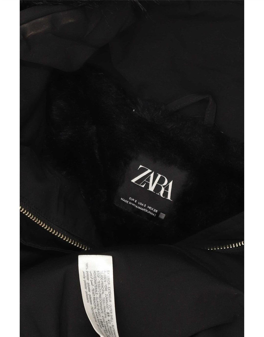 Zara Γυναικείο παλτό με κουκούλα UK 10 Small Black Polyester