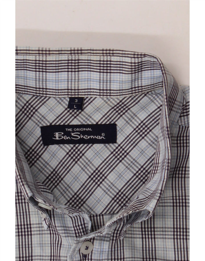 BEN SHERMAN Ανδρικό κοντομάνικο πουκάμισο μεγάλο μπλε καρό
