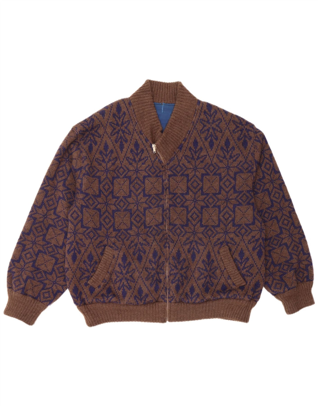 Ανδρικό πουλόβερ με αναστρέψιμη ζακέτα VINTAGE XL Brown Fair Isle