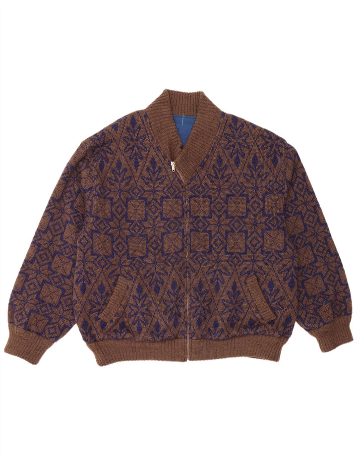Ανδρικό πουλόβερ με αναστρέψιμη ζακέτα VINTAGE XL Brown Fair Isle