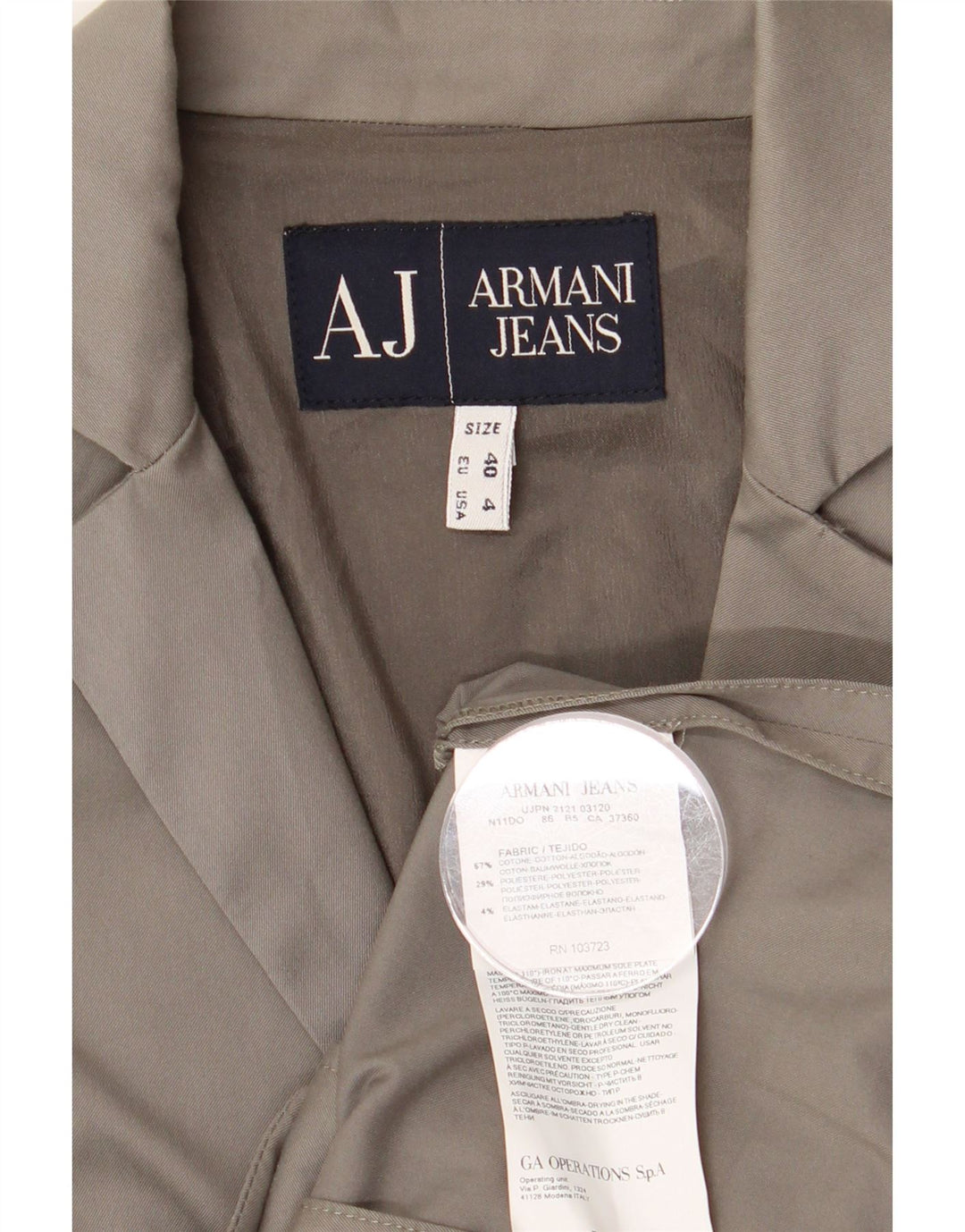 Armani Jeans Γυναικείο Μπουφάν μπλέιζερ με 2 κουμπιά EU 40 Μεσαίο γκρι βαμβακερό
