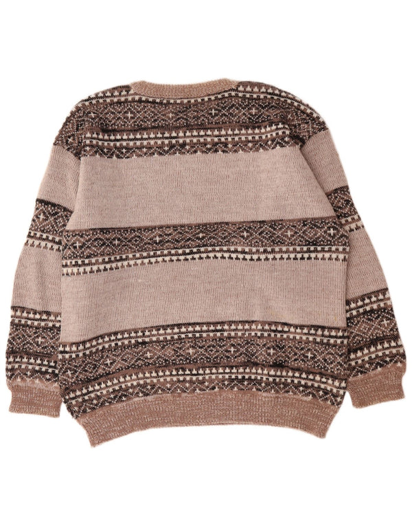 Vintage Ανδρικό πουλόβερ με λαιμόκοψη XL Grey Fair Isle Acrylic