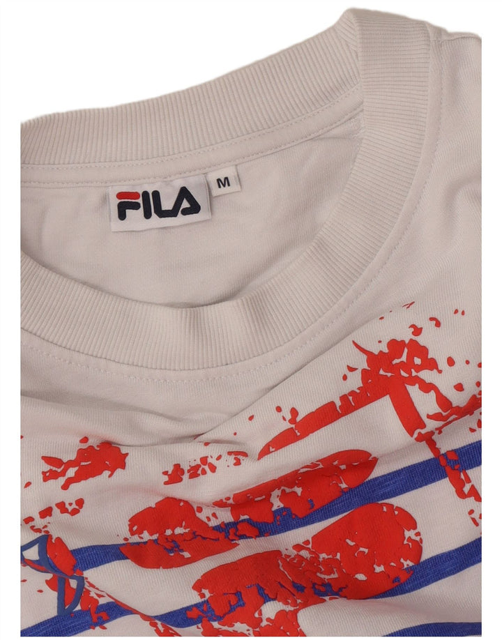 Fila Γυναικείο Crop Graphic Top Μακρυμάνικο UK 14 Μέτριο Λευκό ριγέ