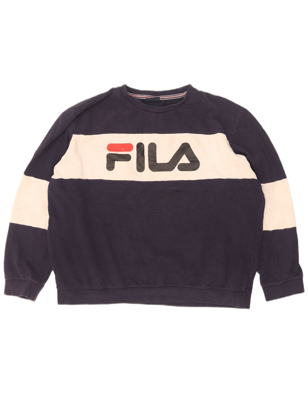 Ανδρικό γραφικό φούτερ Fila Jumper XL Navy Blue Colourblock Βαμβακερό