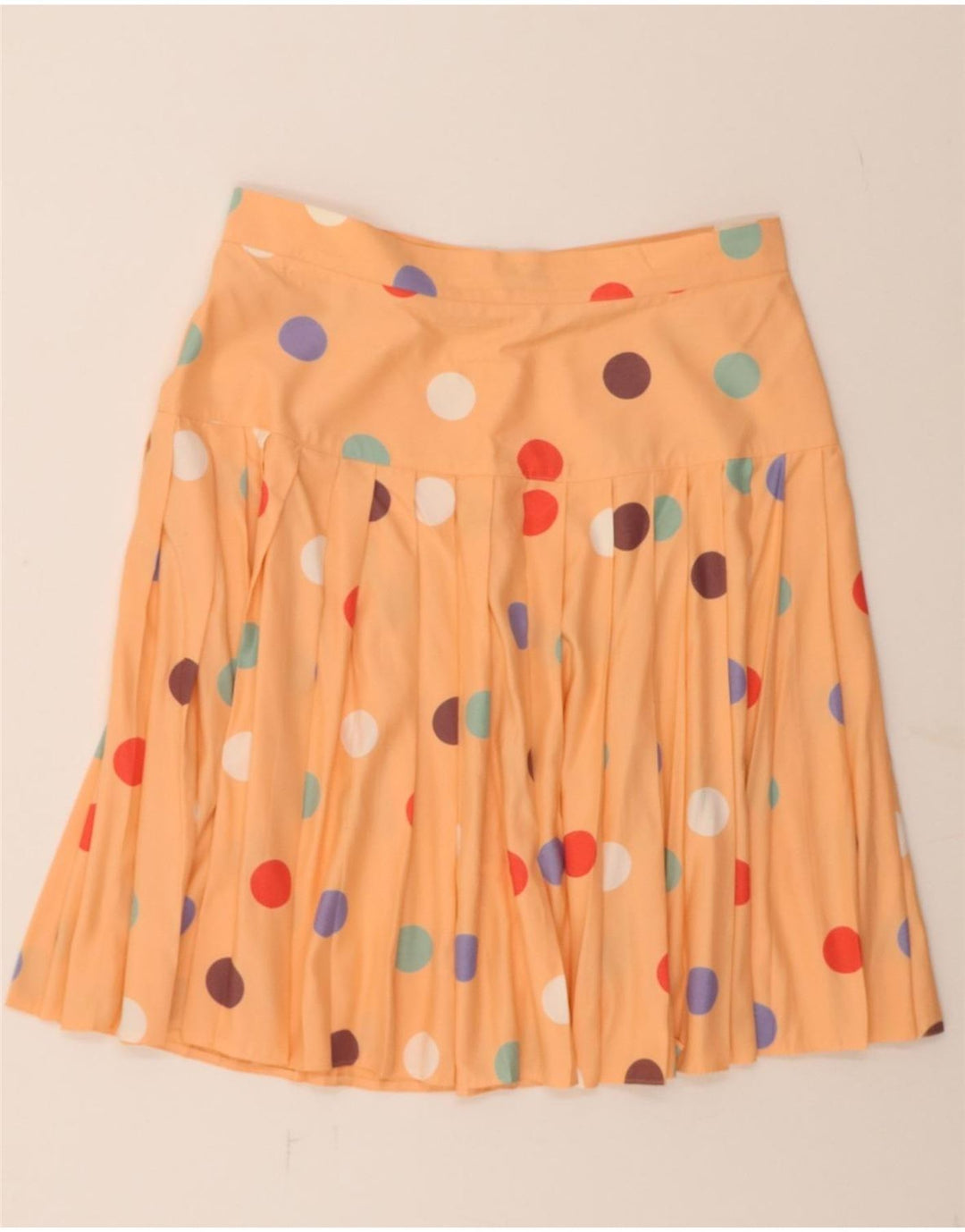 VINTAGE Womens High Waist Pleated Skirt UK 18 XL W32 Orange Polka Dot Vintage Vintage and Second-Hand Vintage from Messina Hembry 