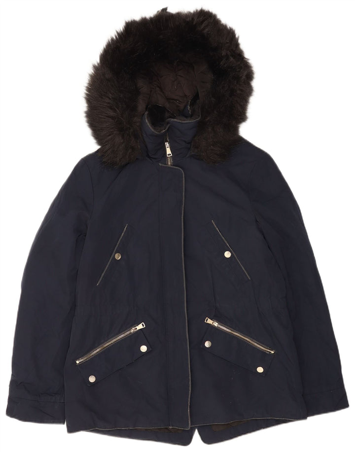 Zara Γυναικείο μπουφάν Parka με κουκούλα UK 14 Medium Navy Blue